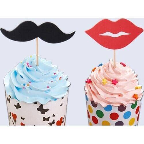 Fondant 12PCS/LOT Cupcake Toppers Lips Theme Cake Topper Birthday Wedding Decoration Dessert Decorators Party Supplies Cake Card
