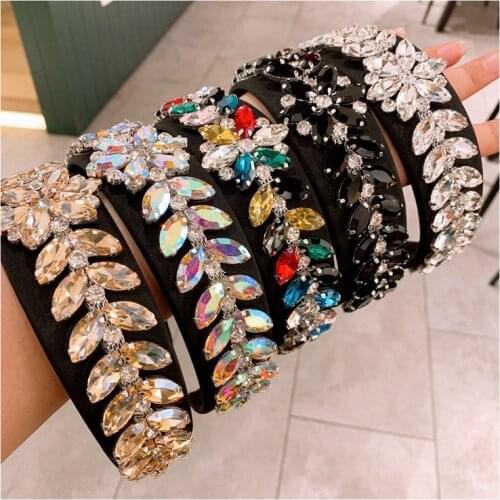 Baroque Colored Glass Rhinestone Hairband Headband for Women Luxury Girls Crystal Hairband Hair Accessories
