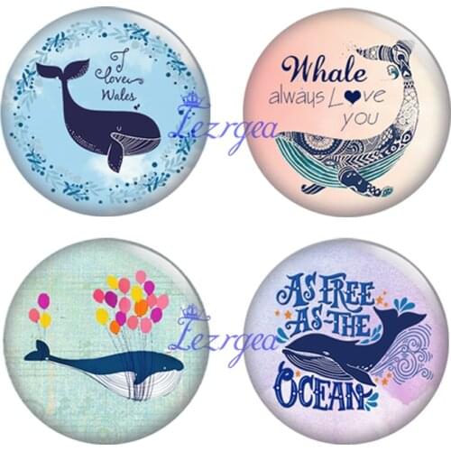 Lovely whale glass cabochon,Ocean life shark sealife whale tail Round photo glass cabochon demo flat back Making findings