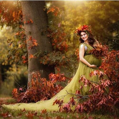 Garden Army Green Tulle Bridal Dresses Modest Long Tulle Maternity Dress For Photoshoot Or Babyshower Women Clothing Party