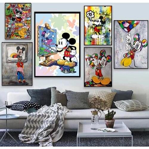 Street Graffiti Art Classical Cartoon Painting Disney Mickey and Minnie Posters Set Picture Cuadros Wall Decoration Print Canvas