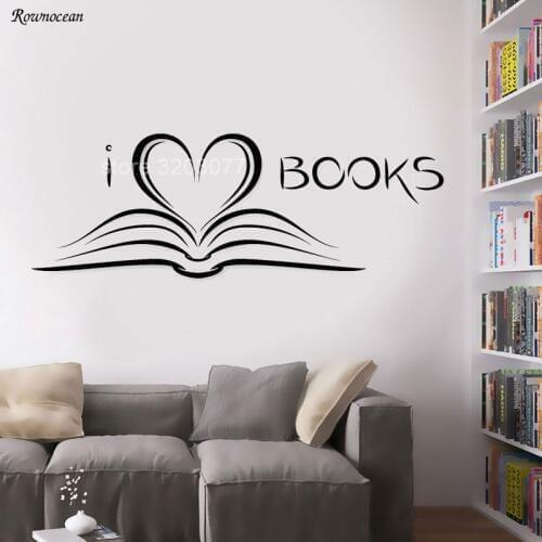 I Love Books Bookworm Library Literature Wall Sticker Vinyl Decal Reading Room Removable Self Adhesive Wallpaper Mural SK14