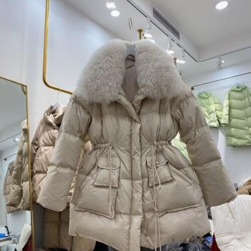 Big Lambwool Collar Warm Winter Parka Women Large Size White Duck Down Coat Snow Jacket Lady Loose 2021 New Winter Down Jackets