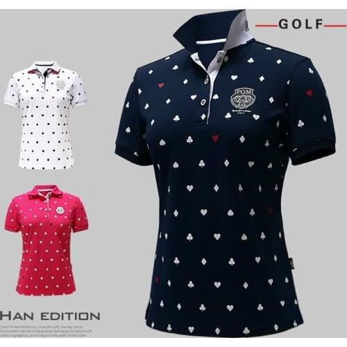 Women Golf Sport t-Shirt Quick-dry and Breathable Pringted Sport Shirt Stand-up Collar