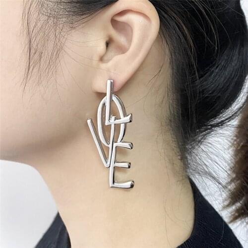 2020 Gold Color Earrings For Women Exaggerated Ethic Boho Large Big Long Leatter Love Earrings Vintage Statement Jewelry