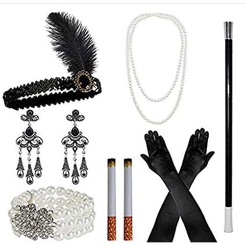 2021 Party 20s Halloween Cosplay Costumes Women Girls 1920s Gatsby Women Accessories 20s Flapper Costume With Lace Folding