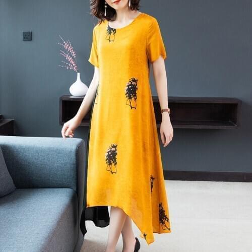2021 Yellow Mulberry Silk Print Maxi Dress Spring Summer 3XL Plus Size Vintage Runway Dress Elegant Women Bodycon Party Vestidos