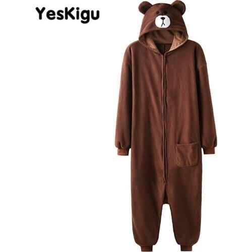 Animal Kigurumis Women Men Pajamas Adult Cartoon Bear Zipper Polar Fleece Winter Warm Sleepwear Jumpsuits Onesie Pyjamas XXL