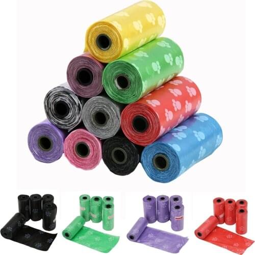 1-10 Rolls Pet Dog Poop Bag Degradable Doggy Paw Printing Cat Waste Garbage Bags Outdoor Clean Pick Up Tools Dog Supplies Random