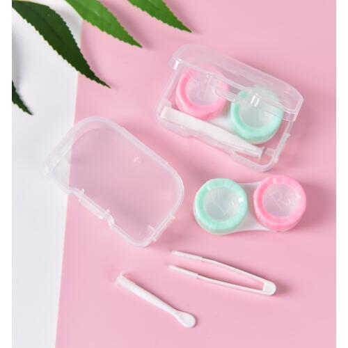 1set Cute Plastic Contact Lens Box Holder Small Mini Tweezer Stick Eyewear Bag Container Contact Lenses Soak Storage Random