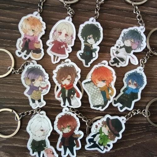 11pcs/set Anime Keychain Portachiavi DIABOLIK LOVERS Yui Ayato Kanato Laito Komori Winter Version Keychain Pendant Keyring