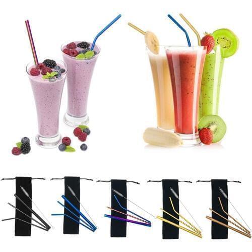 4 PCS/Set Stainless Steel Beverage Straw Color Metal Milk Tea Coffe Drinks Straw For Home Travel Picnic