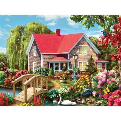 5D DIY Diamond Painting Landscape Villa Handmade Diamond Embroidery Rhinestone Needlework Mosaic Cross Stitch Home Decor Gifts