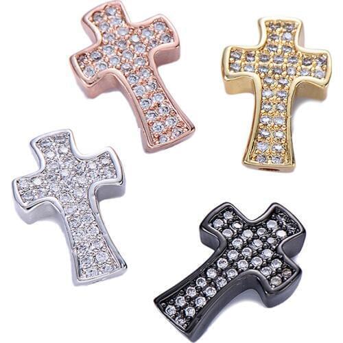 Wholesale Micro Cubic Zirconia Cross Charm Beads fit Bracelet Brass DIY Charms Spacer Beads for Jewelry Making