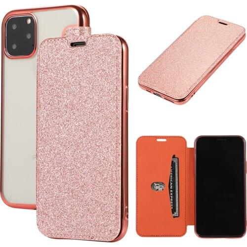 Plating Glitter Flip Leather Case For iPhone 11 Pro Max Case Blinking Wallet Transparent Cover For iPhone 11 11 Pro Phone Cases