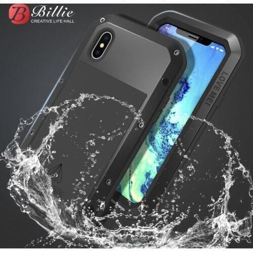 LOVE MEI For iPhone XS Case Cover Luxury Hard Metal Aluminium Silicone Heavy Duty Full Cover Shockproof Phone Case for iPhone X