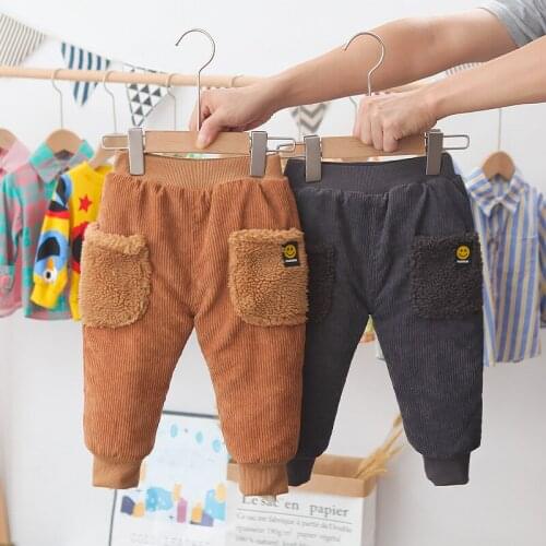 Long baby pants winter new small and medium childrens clothing plus velvet thickened childrens pants