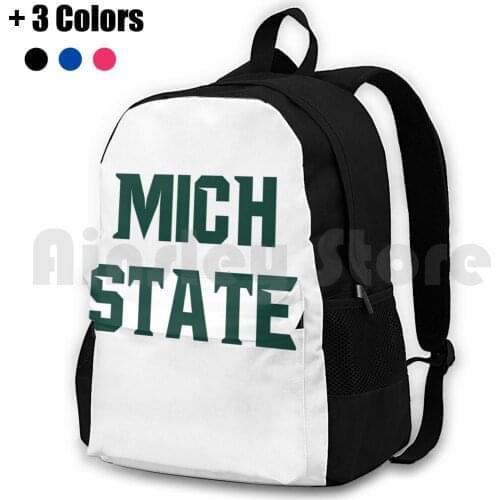 State Outdoor Hiking Backpack Waterproof Camping Travel Mich State Msu University College Football Basketball Sports Green