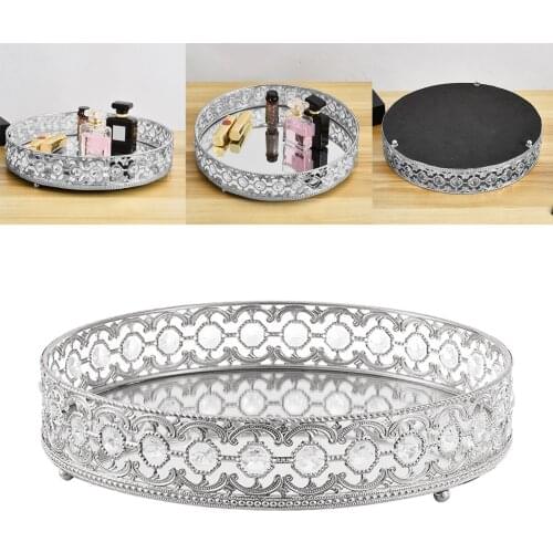 1pc Crystal Vanity Tray Mirrored Makeup Tray Display Bedroom Decoration