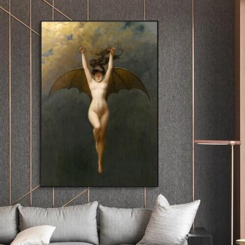 The Bat Woman Wall Art Print Albert Joseph Penot Vintage Poster Antique Canvas Painting Print Occult Art Picture Home Decoration