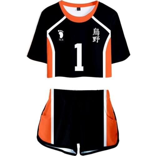 Kawaii Anime Haikyuu Hinata Shoyo Cosplay Costume Two Piece Sets Volleybal Women Casual Tracksuit T-shirt And Shorts Clothes
