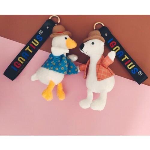 Kawaii Dog Plushies Keychain Toys Dolls Cute Elephant Hippo Duck Animal Pendants School Bag Car Key Holder Gifts For Girls Kids