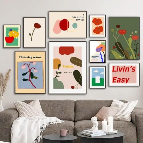 Colorful Illustration Flowers Leaf Cloud Wall Art Canvas Painting Nordic Posters And Prints Wall Pictures For Living Room Decor