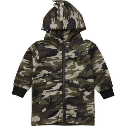 Citgeett Fall Autumn Winter Toddler Kids Baby Boys Camo Dinosaur Zipper Coat Top Hooded Thick Outwear