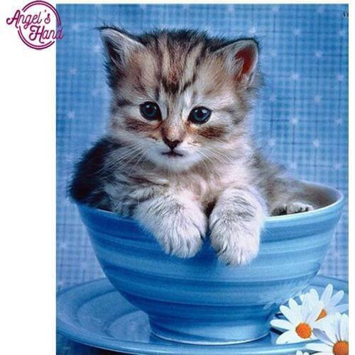 Cute Cat In The Cup 3D Diamond Painting Square Rhinestones Full Mosaic Painting Home Decoration Diamond Embroidery cartoon