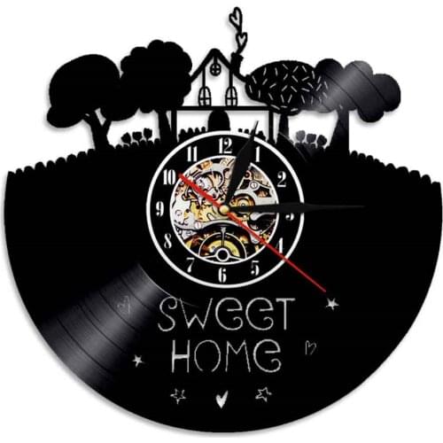 Sweet Home Wall Clcok Made Of Real Vinyl Record House Around Trees Close To Nature Vintage Wall Watch With LED Backlight Artwork