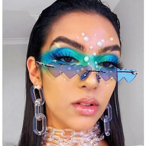 Fashion Wave Frame Rimless HeartShape Sunglasses 2020 New Arrivals Colorful OceanLens UV400 Sun Glasses