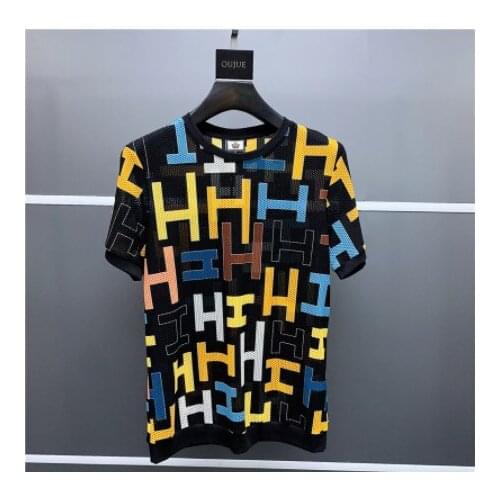 Mens 2021 High-end British Matching Color Short Sleeve Casual All-match Gauze, Air Speed Dry Ice Silk Round Collar T-shirt