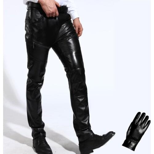Mens Genuine Leather Pants Soft Cowhide Skinny Fit New Trend Thin Sheepskin Tight Legged Winter Casual Leather Pants