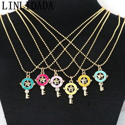 10Pcs New Star Shape Key Enamel Pendant Copper Colorful Charms Necklace Accessories For Women
