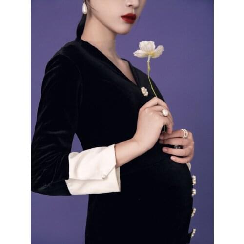 New Pleuche Maternity Dress Photography Long Pregnancy Dresses Elegence Maxi Maternity Gown Photo Prop For Pregnant Women Shoot