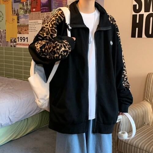 Autumn new cardigan boys trend loose version handsome wild couple leopard thin coat jacket