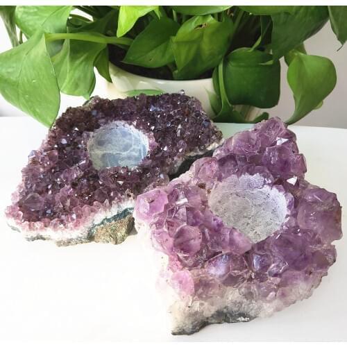 Amethyst crystal cluster candleholder Natural Brazil Ametist quartz Gemstone vug candlestick Healing decoration 600-800g