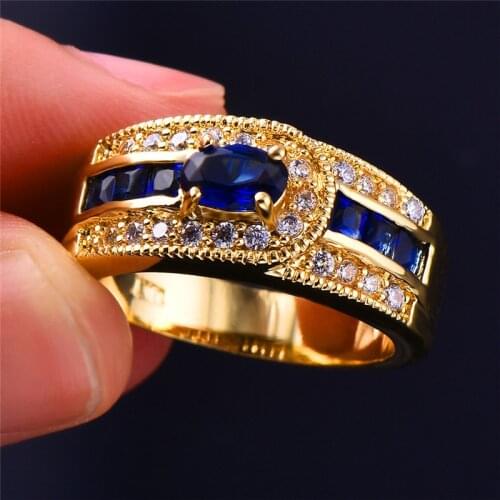 Gorgeous Blue Zircon Ring Geometric Crystal Stone Rings For Women Men Wedding Jewelry Male Female Luxury Engagement Promise Ring
