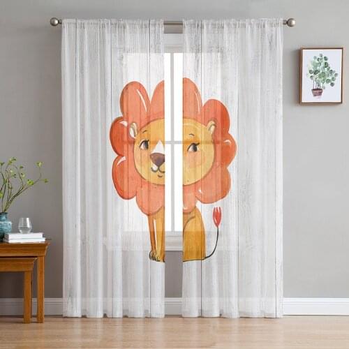 Yellow Lion Wood Grain Background Sheer Curtains for Living Room Bedroom Kitchen Chiffon Tulle Curtains Home Hotel Coffee Decor