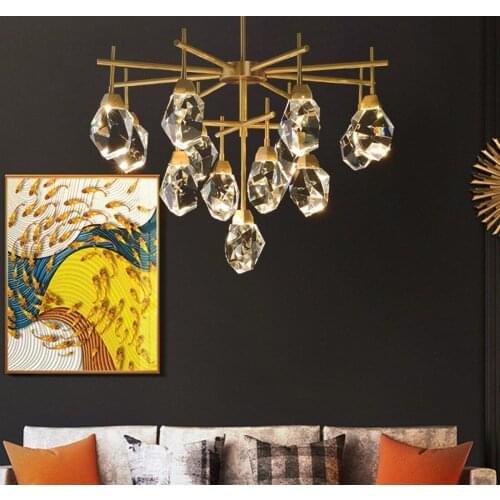 Modern Crystal Branch Chandelier Lighting LED Round Brass Lustre Cristal Pendente Hanging Lamp Indoor Light Fixture