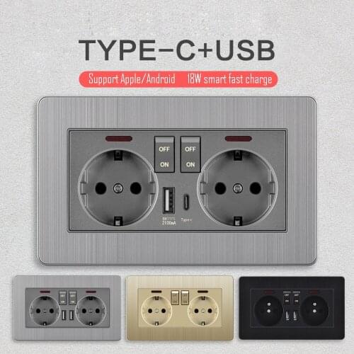 Panto 16A European Standard Socket with USB Charging Board, Smart C-type Fast Charging Source, European Standard Switch Socket