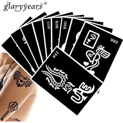 10 Pieces/Set Henna Tattoo Stencil Crown Pattern Paste Drawing Lady Body Art Tattoo Stencil Sexy Product Waterproof 2019 HN#40