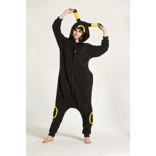 Umbreon Animal Pajama Onesie Hoodie For Adult Women Men Pyjama Pijama Halloween Holiday Sleepwear Fleece Full Length