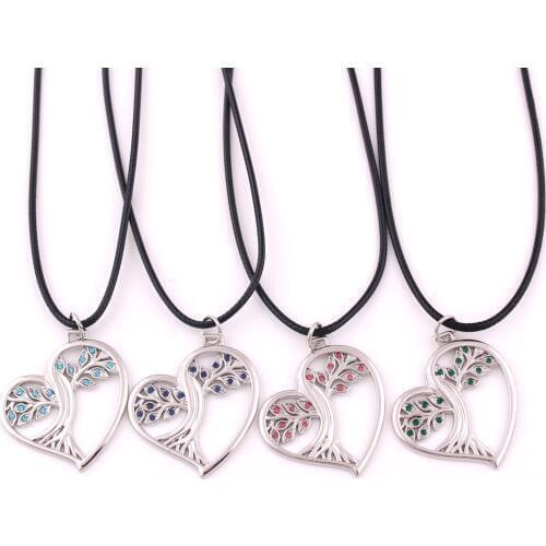 Viking Solstice Tree Heart Shape Pendant Life Tree Pagan Druid Crystal Leather Rope Necklace