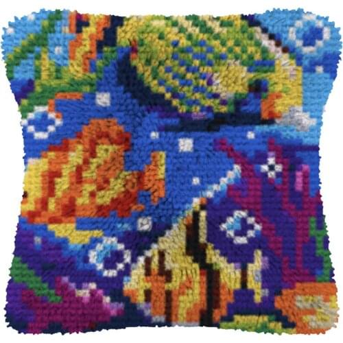 Latch Hook Cushion Ocean World with Heart Pillow Case Canvas Acrylic Yarn Latched Hook Pillow Kits Crochet Cushion Cover