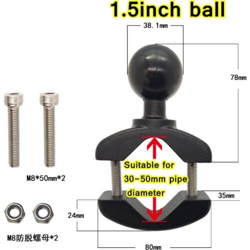 1.5 Inch Ballhead Holder Clamp Fit 30-50mm Round Rods Handlebar Rail Mount Clamp for Gopro Action Camera Clip