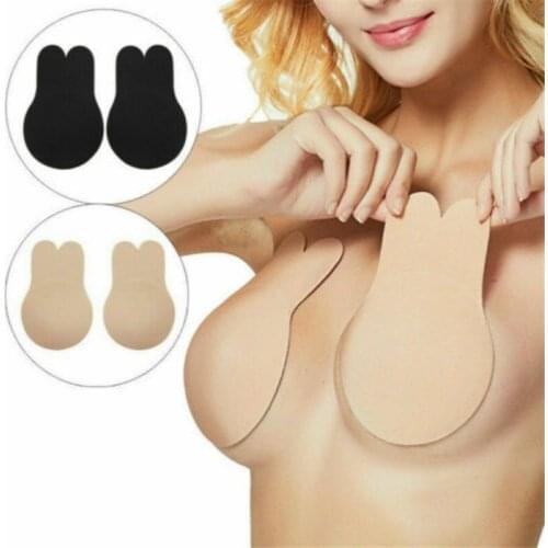 Women Push Up Bras Self Adhesive Silicone Strapless Invisible Bra Reusable Sticky Breast Lift Up Rabbit Shape Nipple Cover Pads