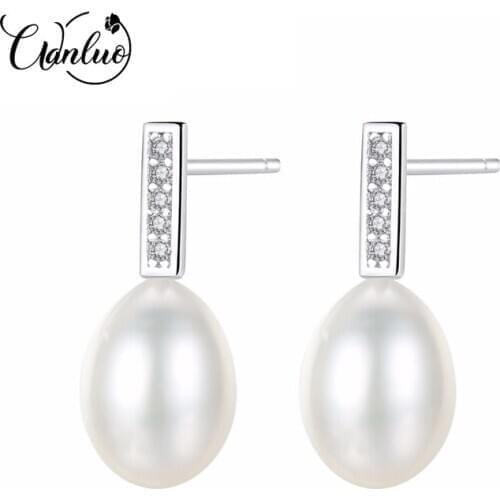 WL 925 Sterling Silver Girl Simple Studs Earrings Fine Jewelry 7-8mm Natural Pearl Earrings for Women Boucles D'oreilles Femmes