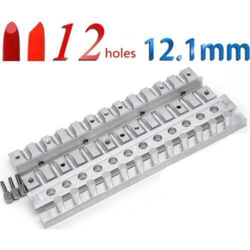 1 Set 12.1mm Aluminium Lipstick Mould Mold 12 Cavities Holes for DIY Lip Mold Filling Mould Flat Bird mouth Shape