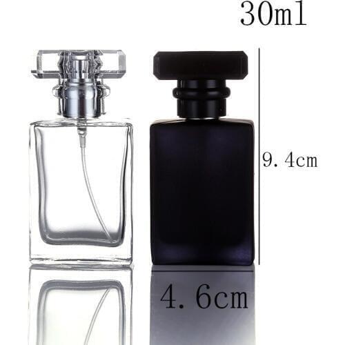 1Pcs high quality glass perfume bottle atomizer perfume bottle transparent black spray bottle crystal transparent square 30ml